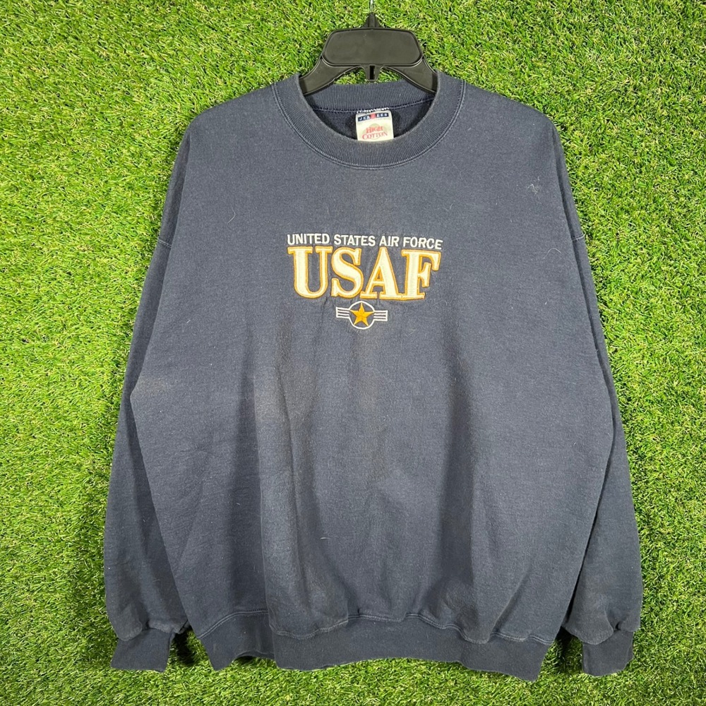 Vintage USAF United‎ States Air Force Crewneck Sweatshirt Navy Blue XL Spellout
